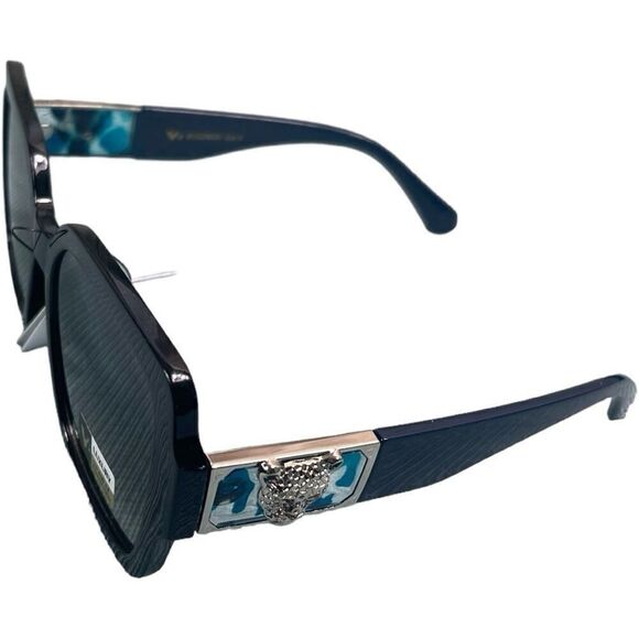 Designer Inspired Medusa Black Blue Gradient Sunglasses - Picture 1 of 8